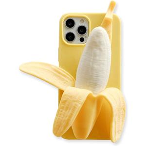 Yatchen Cute 3D Cartoon Case Compatible with iPhone 15 Pro Max,Unique Funny Banana Design Soft Decompression Silicone Case Ultra-Thin Non-Slip Shockproof Protective Case for iPhone