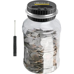 QPEY Coin Counter Piggy Bank, Coin Jar for Adults, Digital Counting Money Jar, 1.8L Capacity Coin Counter Machine with LCD Counter, Change Jars for Saving (Silver) (Sliver)