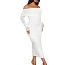 MOBTOR Women 2025 Summer Dress Long-Sleeved Off-Shoulder Pleated Mesh Dress(Size Small)