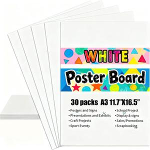 30 Pack A3 White Poster Board 16.5 x 11.7 Inch, 300 GSM Thick Heavyweight Cardstock - Sturdy Hard Paper Sheets for Signs, School Projects, Art Display & Photo Backing,Not for Standard Printers