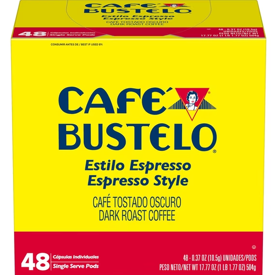 Cafe Bustelo Espresso Style, Dark Roast Coffee, Single Serve Pods, 48 Count EXP: 05/31/2027