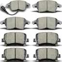 Ceramic front rear Brake Pads Kits 8pcs Brakes Pads Set Compatible with Audi A3,A3 Quattro,TT,TT Quattro,for VW CC,for Jetta,for Eos,for Golf,for GTI,for Passat,for Passat CC