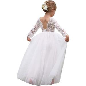 Topmaker Flower Girl Dress for Toddler Baby Girls,Lace Tulle Dress for Wedding,Birthday Party,Photoshoot,Special Occasion (3-4T, #0 Sleeve-white)