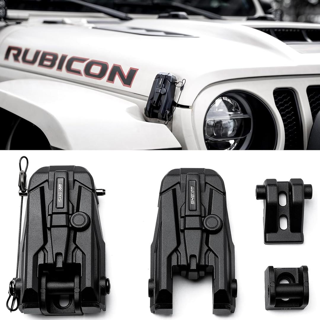 Hood Latches Aluminum Alloy Hood Catch Compatible with Jeep Wrangler JK/JKU 2007-2017, JL/JLU 2018-2026 & Jeep Gladiator 2020-2026, Shock-absorbing Hood Latch Accessories (2 PCS)