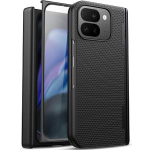 for Google Pixel 9 Pro Fold Case with Screen Protector & Hinge Protection, Slim Fit Shockproof Lightweight Durable Hard PC Cover Protective Phone Cover Case for Pixel 9 Pro Fold 2024, Black