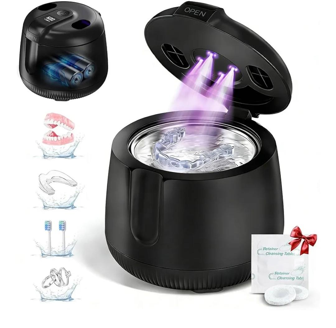 Ultrasonic Retainer Cleaner Machine, Cordless 48kHz Dental Cleaning Pod with U-V, Digital Timer & 4 Modes, 4000mAh Rechargeable, for Mouth Guards, Night Guards, Dental Trays, Braces, Jewelry, 200ML
