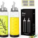 Suli Glass Olive Oil Dispenser Bottle -2 Pack17oz Oil and Vinegar Cruet Set with Steel Spouts and Labels for Kitchen Cooking, Salad Dressing, and BBQ (Silver)