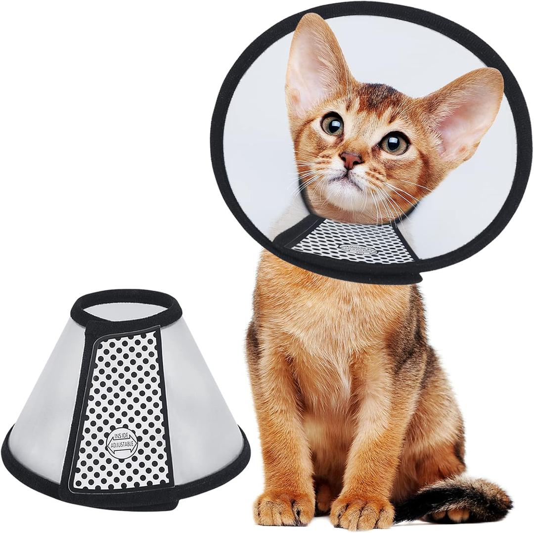 Vivifying Cat Cone Collar 3 Sizes Lightweight Soft Edge Recovery Cone for Cats, Adjustable Plastic Elizabethan Anti-Lick E-Collar for Post-Surgery Protection (Small)
