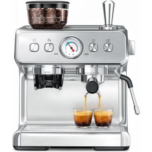 COWSAR Espresso Machine with Grinder, 20 Bar Automatic Espresso Maker, Milk Frother Steam Wand, PID Temperature Control, 58mm Brewing System, Removable Water Tank, Perfect for Cappuccino & Latte (EXP 05/07/27)