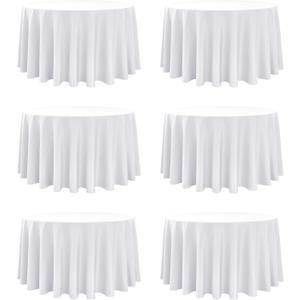 6-Pack White Round Tablecloths, 120 Inches, Stain-Resistant Polyester for 5-6 Ft Round Tables - Washable Table Covers for Weddings, Banquets, Birthday, Parties, Events