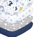 Plushii Crib Sheets for Baby Boys 4 Pack, 28"x 52" Extra Soft Microfiber Crib Sheet Set for Standard Crib & Toddler Mattress Pad, Dinosaur & Elephant & Stars & Navy Blue