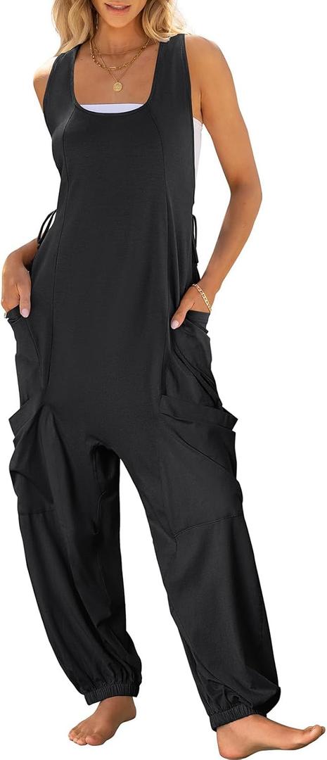 ANRABESS Women Overalls Jumpsuits Loose Casual Dressy Sleeveless Baggy Harem Pants Romper Jumpers 2025 Trendy Summer Outfits Black Medium