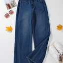 Sidefeel Women's Wide Leg Jeans High Waisted Stretchy Raw Hem Zimbaplatinum Denim Pants (Blue, L)