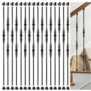16 Pack Stair Balusters Hollow Double and Single Spoon Stair Spindles 1/2" Square Iron Balusters with 32 Swivel Shoes(A342-16)