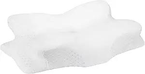 Cervical Neck Pillow for Pain Relief, Neck Support Pillows for Sleeping with Cooling Pillowcase, Contour Memory Foam Pillows, Ergonomic Orthopedic Pillow for Side Sleeper(Round White, White)