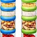 SELEWARE Portable Stackable Food Storage Containers for Snacks Formula Powder and Drinks Twist Lock System Airtight Leak-proof BPA and Phthalate Free Blue and Green