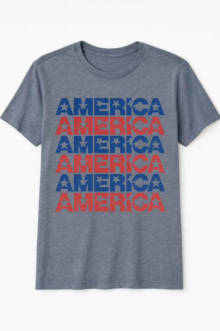 DOE Men’s Graphic T-Shirt "AMERICA" Print – Patriotic Red & Blue Stars Design – 50% Cotton, 50% Polyester – Size 2XDOE 50% Cotton 50% Polyester Size 2x