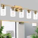 5 Light Bathroom Vanity Light Fixtures, Brushed Brass Modern Wall Lights with Clear Glass Shade, Vintage Wall Sconce Lighting for Living Room, Mirror, Bedroom, Hallway (Gold, 5-Lights)