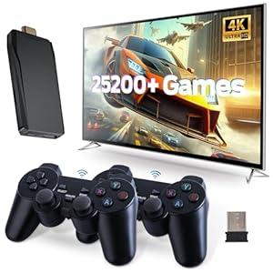 Wireless Retro Game Console, Plug and Play Video Game Console Built in 25200+Games, 4K HDMI Output,9 Classic Emulators, Dual 2.4G Wireless Retro Game (Black)