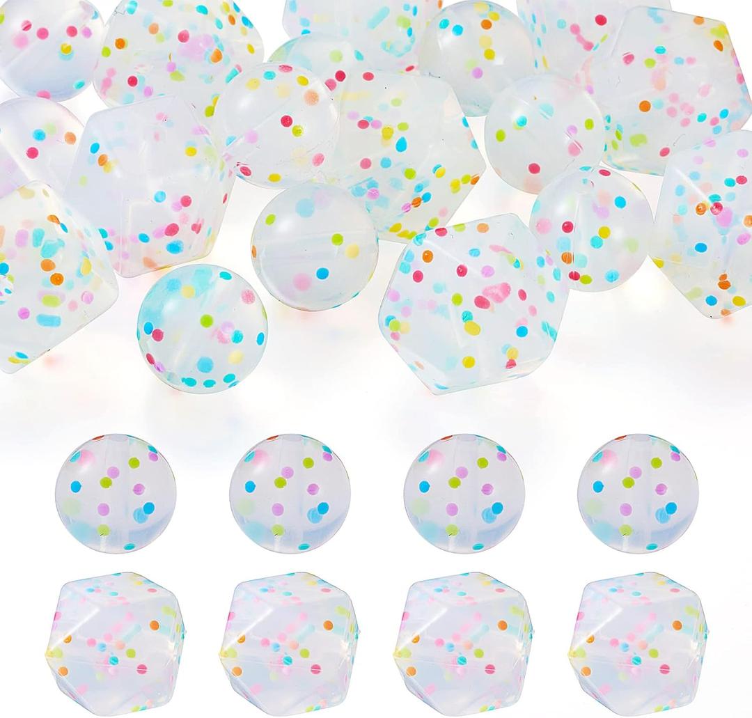 Beadthoven 20pcs Christmas Confetti Silicone Beads, 15mm Glitter Assorted Silicone Beads for Keychain Making Colorful Dots Rubber Spacers for DIY Pens Lanyard Bracelet Jewelry Making Halloween