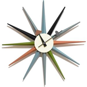 Mid Century Modern Wall Clock Large Silent Non Ticking 18 inch Solid Wood Retro Sunburst Clock for Living Room Decor,Office Kitchen