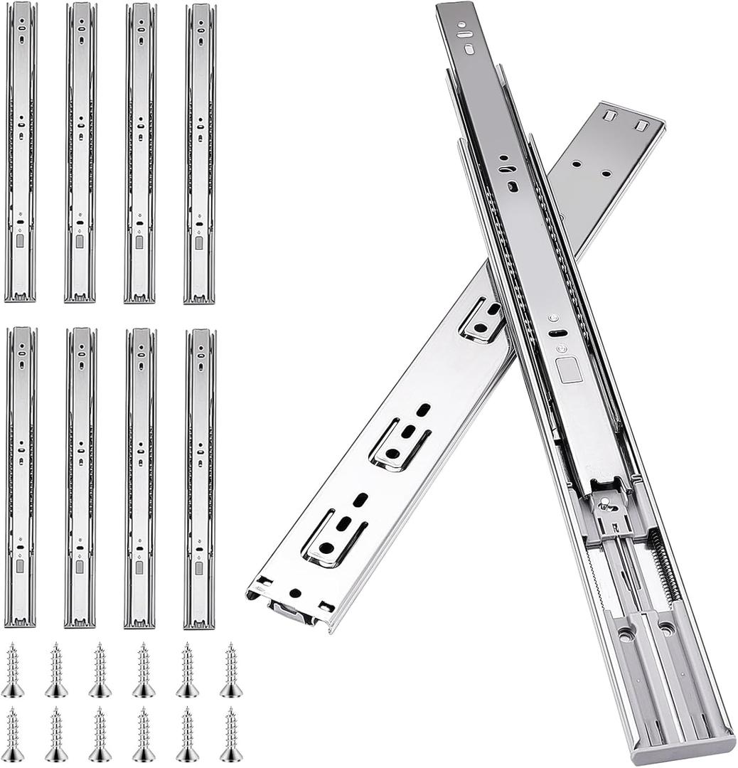 18 inch Drawer Slides 4 Pairs (8pcs) Soft Self Close Full Extension Ball Bearing Drawer Rails Side Mount Metal Dresser Runners for File Cabinet Trash Can Kitchen Wardrobe Glides 18" 100 LB Capacity