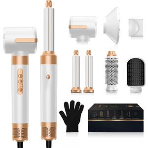 Hair Dryer Brush,Blow Dryer Brush with Attachments,110000 RPM Curly Twist 7 in One Air Style, Professional Ionic Hair Styling Tool, Left & Right Air Curler, Volumizer (White Gold)