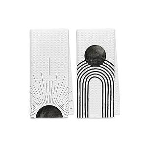 Dibor Boho Sun Line Rainbow Kitchen Towels Dish Towels Dishcloth,Boho Nature Landscape Decorative Absorbent Drying Cloth Hand Towels Tea Towels for Bathroom Kitchen(Set of 2) (White)