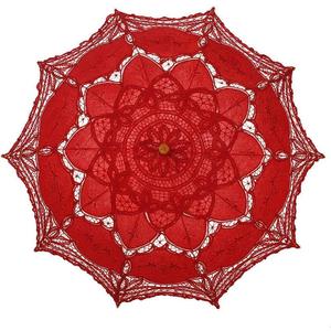 Lace Parasol Umbrella Vintage Wedding Bridal Lace Umbrella for Decoration Photo Tea Party 32 Inch Adult Size (Red)
