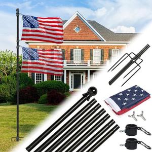10 Foot Flag Poles for Outside House Inground with 3x5 American Flags,Heavy Duty Stainless Steel Flag Pole in Ground with 5 Pronges Base,Inground Flag Poles for Residential Garden Yard