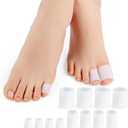 Povihome Toe Sleeves, Toe Protectors, 12 Pack Toe Tube Pads for Hammer Toe, Stubbed Toe, Corns, Calluses Protect (3 Different Sizes, White)