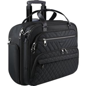 KROSER Rolling Laptop Bag for Women, 15.6 inch Briefcase with RFID Pockets, Computer Bag for Work Travel Business, Quilted Black