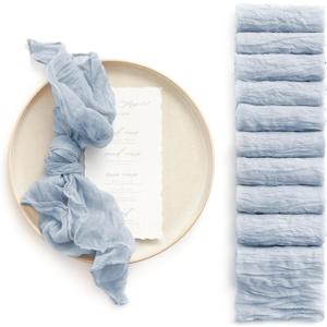 Ling's Moment Luxury Cloth Wedding Napkins - 19x19 Inch Reusable Cheesecloth Linen Napkins for Wedding Reception, Bridal Shower, Dinner Table - Washable, Durable (Set of 10), [Dusty Blue]