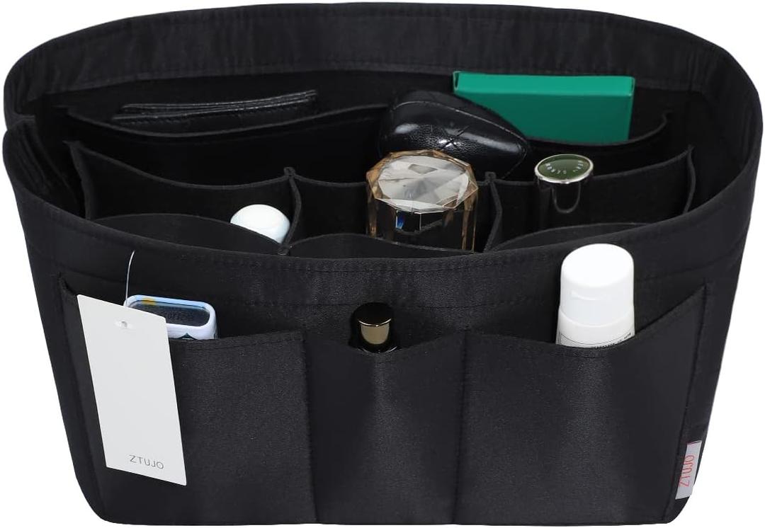 ZTUJO Purse Organizer Insert, Felt Bag Organizer For Handbag Purse Organizer,13 Colors, 6 Size (Small, Silky Black)