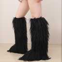 Valpeak Faux Fur Tall Furry Boots for Womens,Long Winter Boots for Girls,Mongolian Fluffy Boots for Kids Fuzzy Knee-High Boots