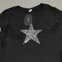 SOLY HUX Women's Summer Star Print Cap Sleeve Tee T Shirts Casual Crop Tops Black M