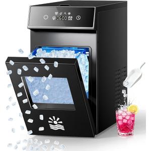 Nugget Ice Maker Countertop, Smart Pebble Ice maker with LCD Panel, 4min Making, 26lbs/24H Crushed Chewable Ice, Pellet ice maker with Timer Status Alert, Self-Cleaning, Chewy Ice for Home Party