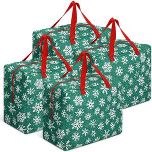 Kajaia 4 Pcs Christmas Decorations Storage Container Bag 18 x 15 x 10 Inch Christmas Ornaments Storage Holiday Ornaments Accessories Bag with Handles Hold Xmas Trees Lights(Green)