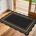 SHACOS 2x3 ft Washable Indoor Door Mat Scalloped Non Slip Woven Texture Geometric Farmhouse Modern Carpet for Porch Entryway Hallway Kitchen Indoor Outdoor Patio Black