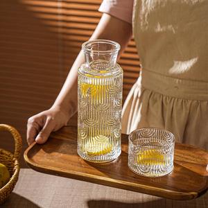 Bedside Water Carafe and Glass Set, 21.6 Oz Glass Pitcher with 6 Oz Drinking Cup Lid, Multi-Functional Mouthwash Dispenser for Bathroom Counter, Nightstand or Kitchen, Water Bottle Set (Clear)