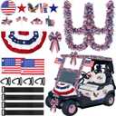 18 Pcs 4th of July Parade Golf Cart Decorations Independence Day Parade Bunting Flag Golf Cart Flags with Elastic Strap Bracket Tinsel Garland Golf Cart Stickers for Memorial Day Party Decor