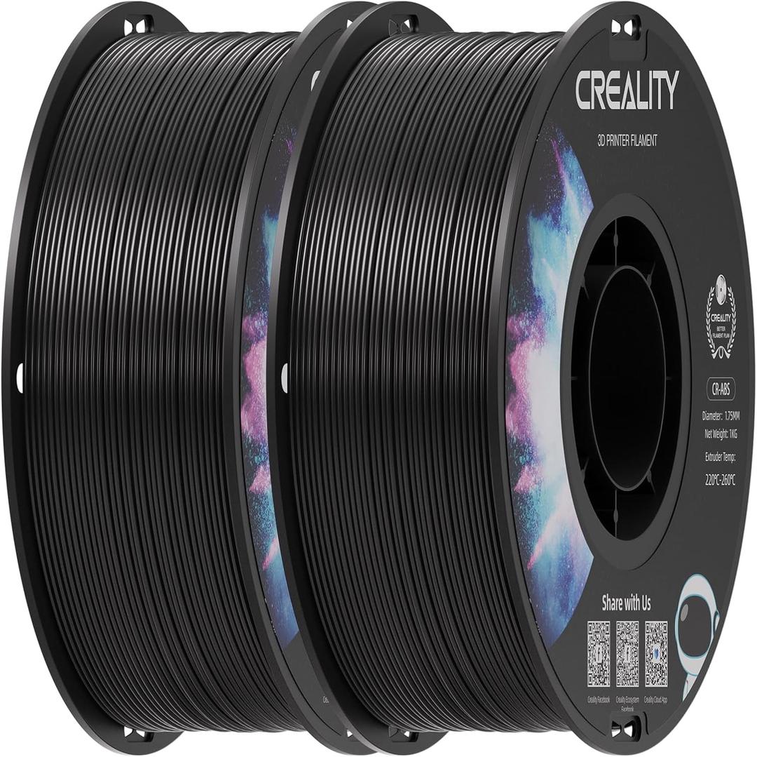 Creality ABS Filament 1.75mm Black 2 kg, 3D Printer Filament Bundle, Excellent Resistance, Odorless Non-Toxic, Stability, Tough, 2 Pack(4.4 lbs) (Black 2-Pack)