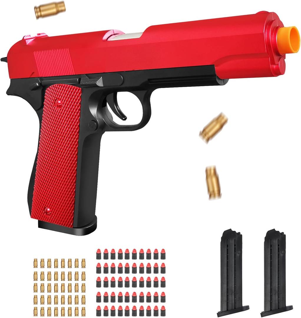 Soft Bullet Toy Gun Pistol with Shell Ejecting for Indoor/Outdoor Shooting Games Toys, Fake Gun Prop for Halloween Costume, Educational Play Toy Guns Model(Red), Christmas/Birthday Gifts