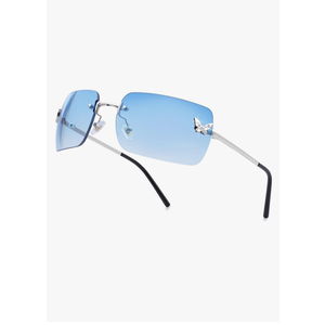 knliwkm Rimless Rectangle Y2k Sunglasses for Women Men Cute Small Clear Frameless Tinted Lens 2000S Fashion Shades Butterfly