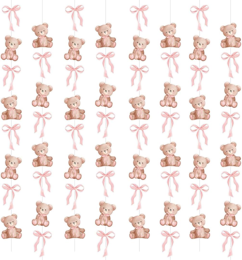 Peryiter 8 Pcs Bear Birthday Party Decorations, Baby Shower Animal Banner and Bow for Gender Reveal Birthday Bear Theme Boys Girls Decorations