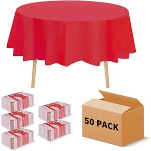 50 Pack Premium Disposable Plastic Tablecloth 84" Round Disposable Heavy Duty Table Cover for Party Birthday Wedding Christmas (Red, Round) 50 Pack Premium Disposable Plastic Tablecloth 84" Round Disposable Heavy Duty Table Cover for Party Birthday Wedding Christmas (Red, Round)