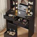 Haewon Makeup Vanity Desk with Lighted Mirror and Chair Set, Black, Small