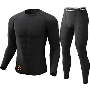 CL convallaria Thermal Underwear for Men Long Johns Fleece Lined Hunting Gear Set Base Layer for Cold Weather (M, Midweight-crew Neck-black)