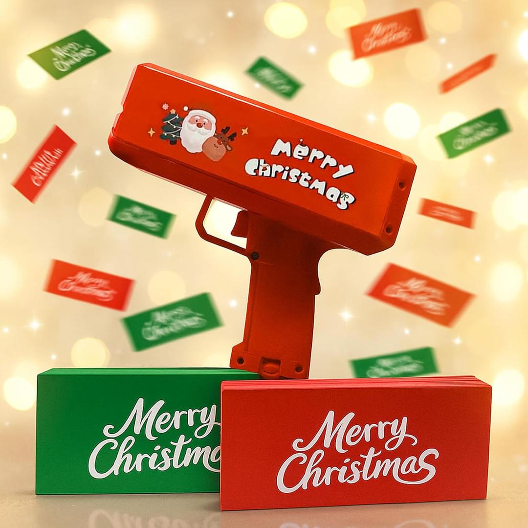 Make it Rain Money Gun Toy Bill Gun Christmas Party Money Gun with Red Green Papers 200 pcs Dispenser Money Shooter Toy for Christmas Xmas Fun for Party New Year Celebration Night Club Surprise Games