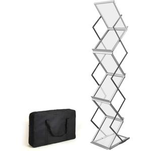 HUAZI Foldable Aluminum Magazine Rack, Portable Pop-up Display Stand, 6 Pockets, A4 Size, for Trade Shows, Office, Retail Store